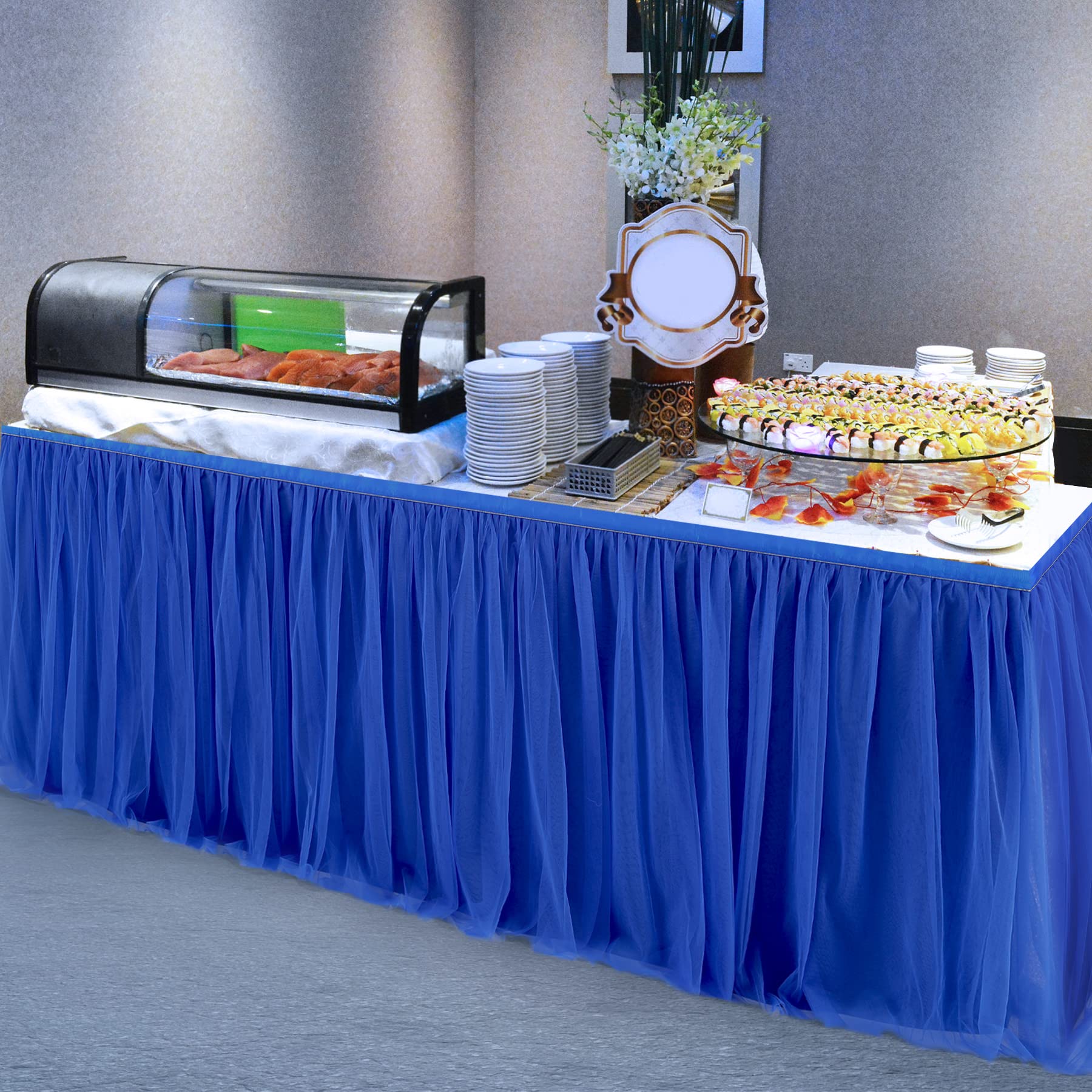 Royal Blue Tulle Table Skirt For Baby Shower 9Ft Tutu Table Cloth Cover For Wedding Reception, Bridal Shower, Birthday Party, Gr